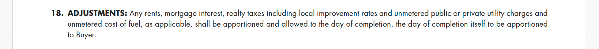 Adjustments on Closing: Ontario